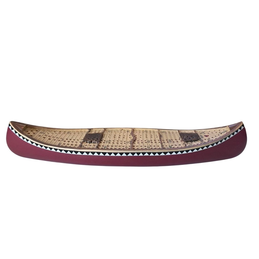 Outside Inside Gifts Canoe Cribbage Board Red Hand Painted Resin Item 99883
